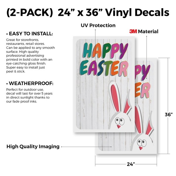 Signmission Happy Easter, Vinyl Decals Only 24 Inch x 36 Inch, Vinyl Decal, 2PK - DSB-2436-2PACK-30390