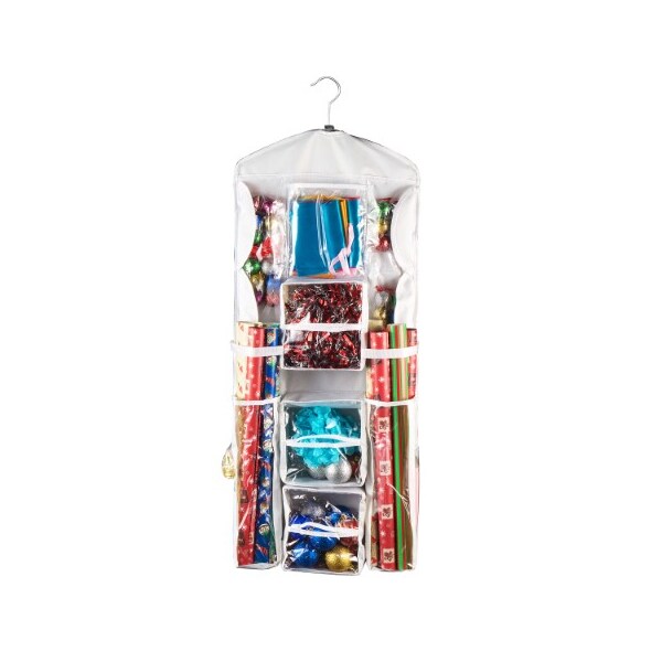 Hastings Home 2-pack Wrapping Paper Storage Organizers, Dual Sided Hanging Gift Wrap Station for 30" Rolls, Ribbon - 935219RVS