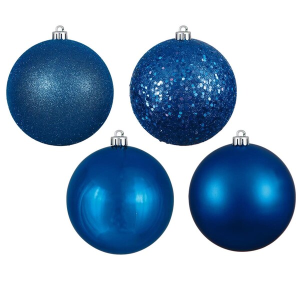 Vickerman 12 in. Blue 4 Finish Ball Assorted Color Drilled Christmas Ornament Ball, 4PK - N593002DA