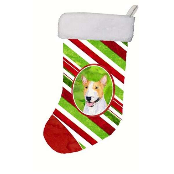 Carolines Treasures Carolines Treasures SS4565-CS 11 x 18 in. Bull Terrier Winter Snowflakes Christmas Stocking - SS4565-CS