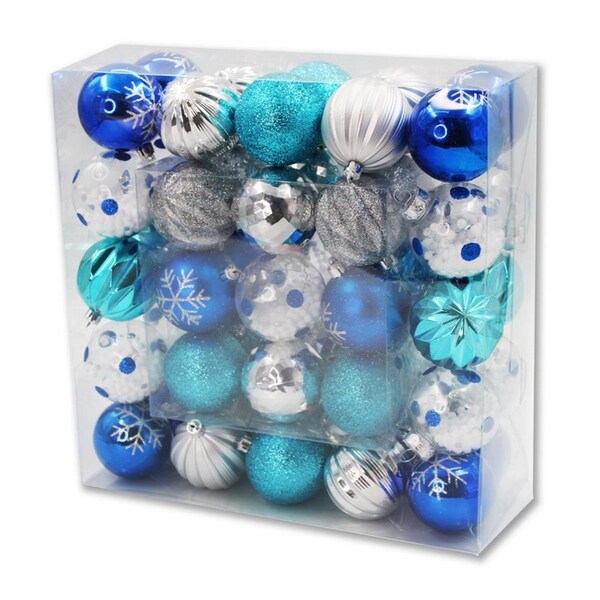 Queens Of Christmas 2 in. Ball Ornaments Teal & Silver, 50PK - ORNPK-ASTB-TLS-50