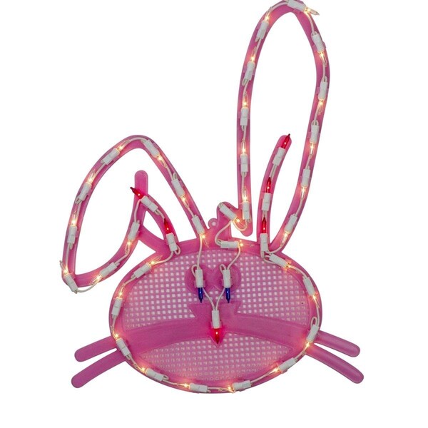 Go-Go 17 in. Lighted Pink Bunny Head Easter Window Silhouette Decoration - GO2097504