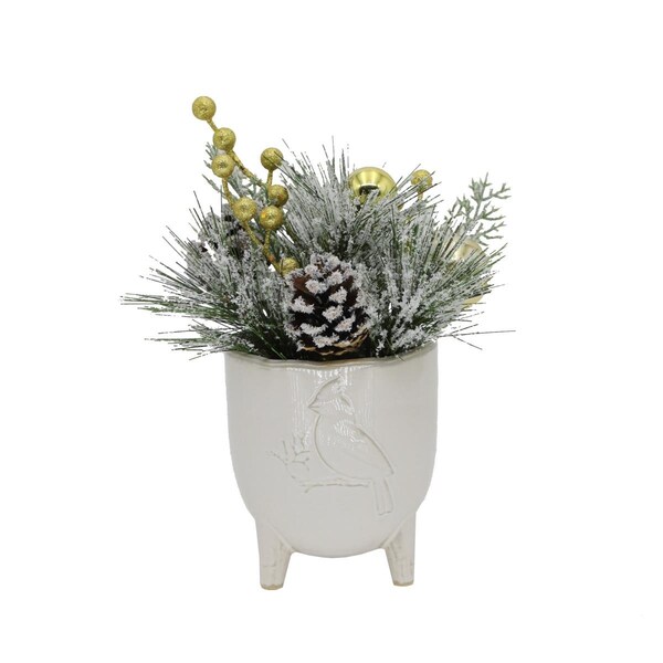 Flora Bunda Xmas Mix in 4.5'Cardinal Ceramic Footed Pot - CH1926E-WH