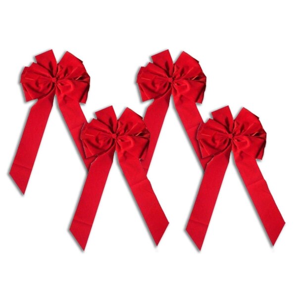 Queens Of Christmas 28 in. Christmas Velvet Bow, Red, 4PK - BOW-28-R-4PK