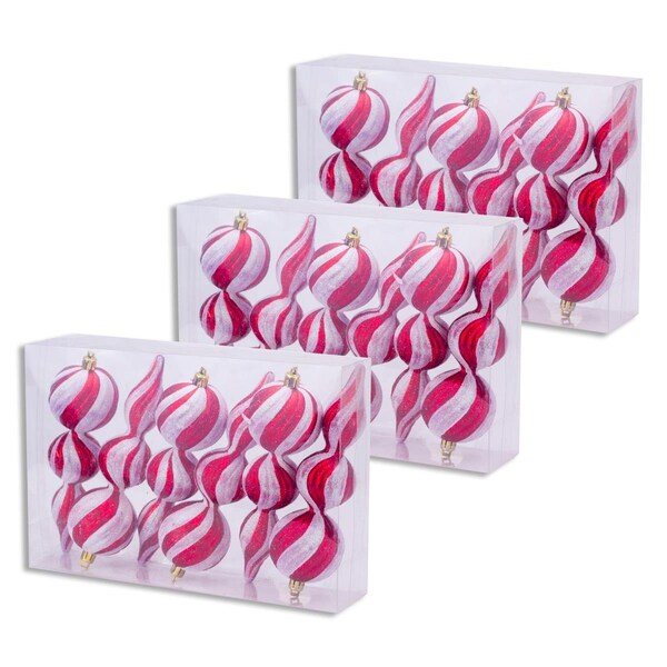Queens Of Christmas 6 in. Finial Ornament Red & White - Pack of 18, 18PK - ORN-FIN-18PK-SWL-RW