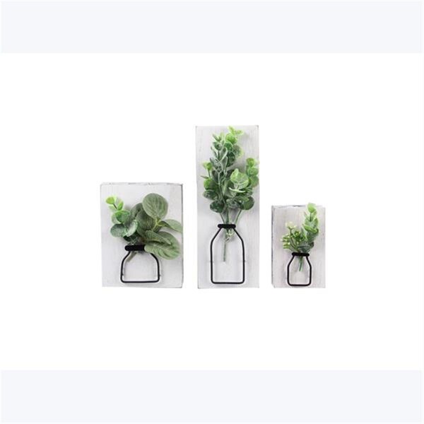 Youngs Wood Box Tabletop Sign with Artificial Flower Set - 3 Piece - 21129