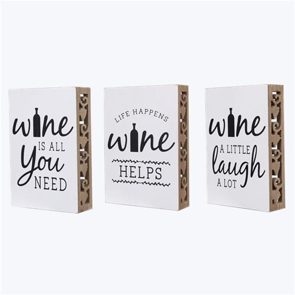 Youngs Wood Tabletop Wine Sign with Side Cutout Design, Assorted Color - 3 Piece - 11281
