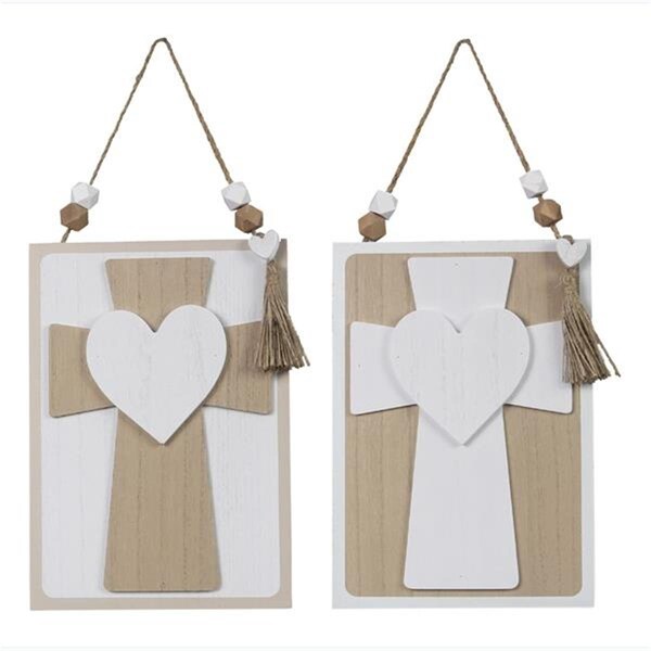 Youngs Wood Faith Wall Cross with Raised Heart, 2 Assorted Color - MDF - 12362