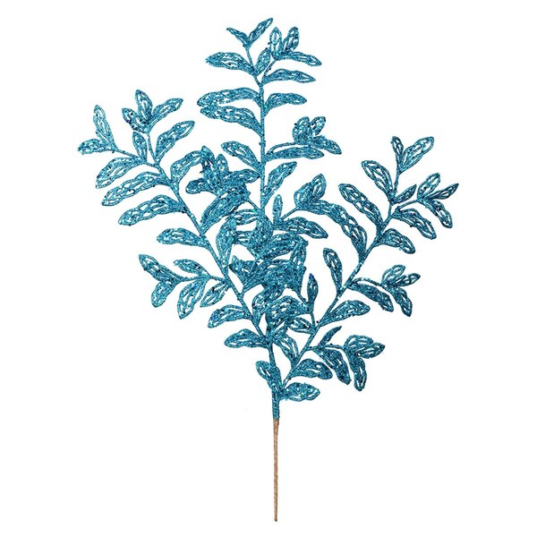 Vickerman 22 in. Turquoise Bipinnate Glitter Leaf Spray, 12 per Bag, 12PK - L186112