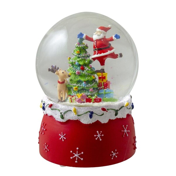 Go-Go 6 Santa Decorating a Christmas Tree Musical Snow Globe Tabletop Decoration - GO1774242