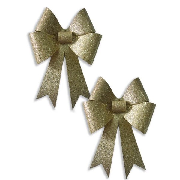 Queens Of Christmas 18 in. PVC Glitter Bow, Gold, 2PK - BOW-GLTR-18-GO-2PK