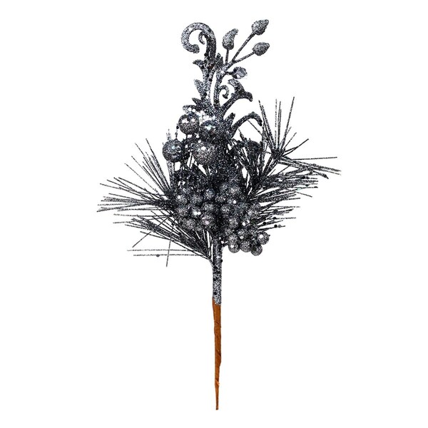 Vickerman 10 in. Gunmetal Berry Glitter Leaf Pick  12 per Bag, 40PK - L185584