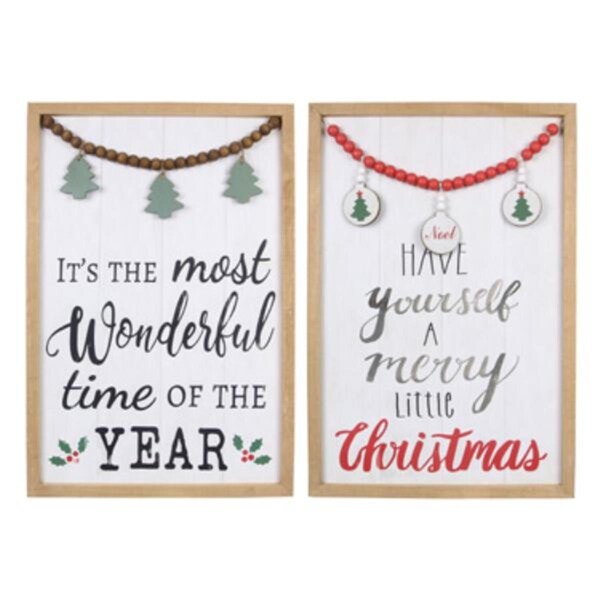 Designs-Done-Right Wood Framed Christmas Wall Sign with 3D Bead & Ornament Accent - DE4243346
