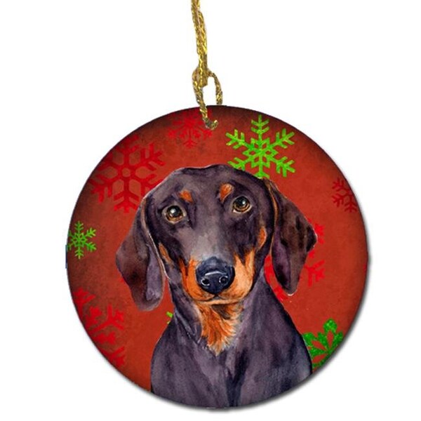 Carolines Treasures Carolines Treasures LH9313-CO1 Dachshund Red Snowflake Holiday Christmas Ceramic Ornament - LH9313-CO1