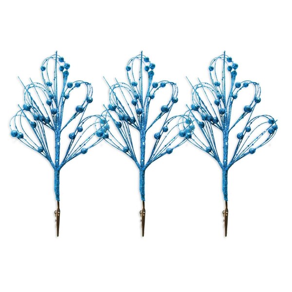 Queens Of Christmas 12 in. Glittered Peacock Feather Pick for Christmas Decoration, Aqua, 3PK - PCKA12-PFT-AQ-3PK