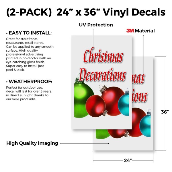 Signmission Christmas Decorations, Vinyl Decals Only 24 Inch x 36 Inch, Vinyl Decal, 2PK - DSB-2436-2PACK-CHRISTMAS DECORATIONS