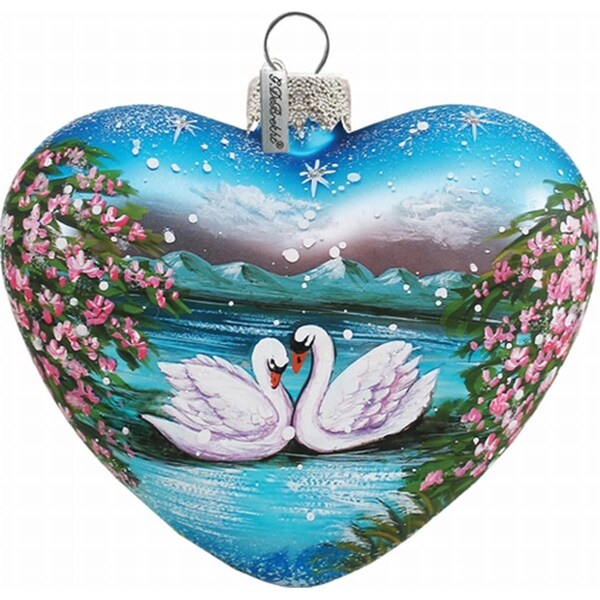 Gloriousgifts Holiday Splendor Glass Swan Heart 3.5 in. - Glass Ornament - GL303606