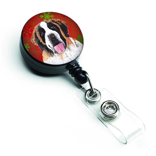 Teacher'S Aid Saint Bernard Red & Green Snowflake Christmas Retractable Badge Reel - TE727230