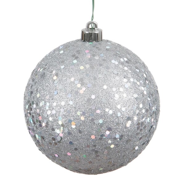 Vickerman 12 in. Silver Sequin Drilled Cap Christmas Ornament Ball - N593007DQ