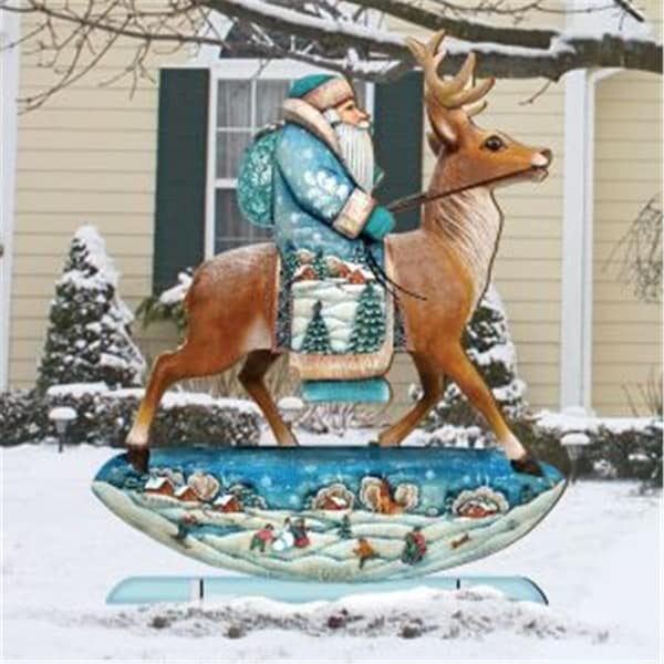 Gloriousgifts 8151123 Reindeer Ride Santa Wooden Christmas Ornament Set of 2 - GL1772688
