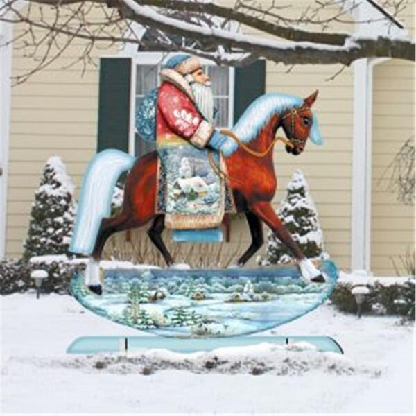 Gloriousgifts 8151121 Horsey Santa Wooden Christmas Ornament Set of 2 - GL2097433