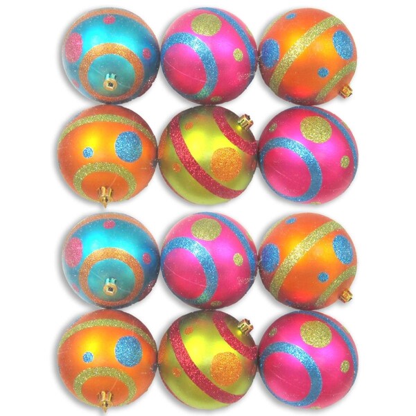 Queens Of Christmas Mardi Gras Ball Ornaments with Line & Dot Design, 12PK - ORN-12PK-MDGR