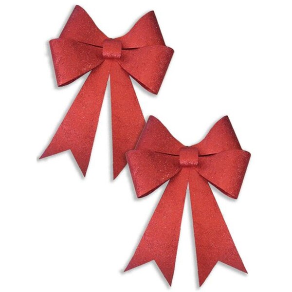 Queens Of Christmas 24 in. PVC Glitter Bow, Red, 2PK - BOW-GLTR-24-RE-2PK
