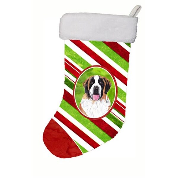 Carolines Treasures Carolines Treasures SC9342-CS 11 x 18 in. Saint Bernard Candy Cane Holiday Christmas Christmas Stocking - SC9342-CS