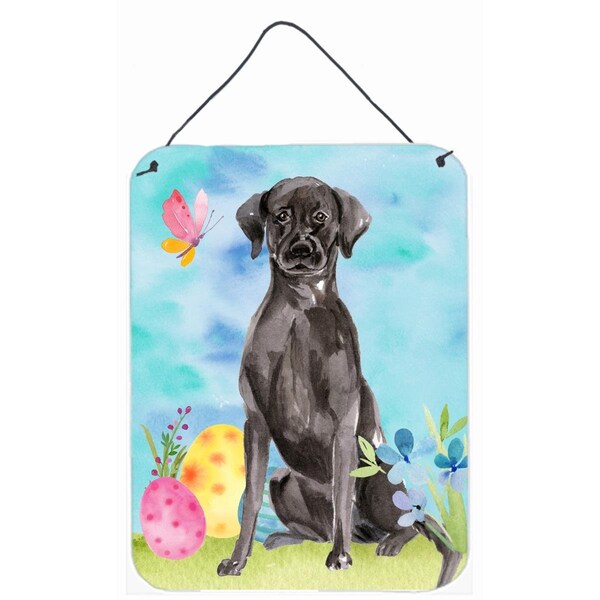 Carolines Treasures Black Labrador Easter Wall or Door Hanging Print - BB9608DS1216