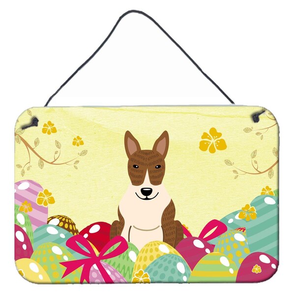 Carolines Treasures Easter Eggs Bull Terrier Brindle Wall or Door Hanging Prints - BB6137DS812