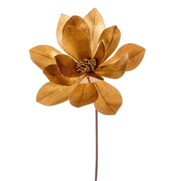 Vickerman 22 in. Velvet Sheen Glitter Trim Poinsettia Spray, Gold - 4 per bag - RG223308