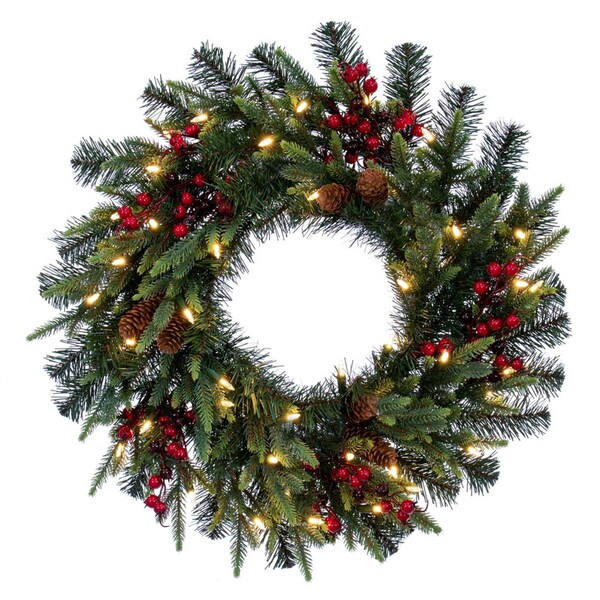Vickerman 24 in. Berry Mixed Pine DuraLit 50 Warm White Wreath, Green - G220625LED