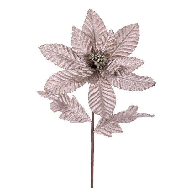 Vickerman 22 in. Velvet Glitter Trim Poinsettia Spray, Pewter - 6 per Bag - RG223187