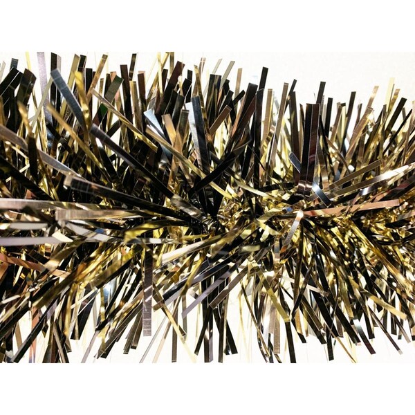 Queens Of Christmas 6 in. Mylar Sections Garland, Black & Gold - 20 ft. - HP-GAR-PRDUE-06