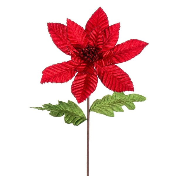 Vickerman 22 in. Velvet Glitter Trim Poinsettia Spray, Red - 6 per Bag - RG223103