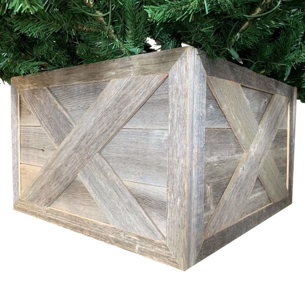 Homeroots 19 in. Square Natural Weathered Gray Christmas Tree Collar - 379880