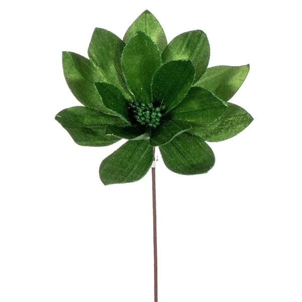 Vickerman 22 in. Velvet Sheen Glitter Trim Poinsettia Spray, Green - 4 per bag - RG223304