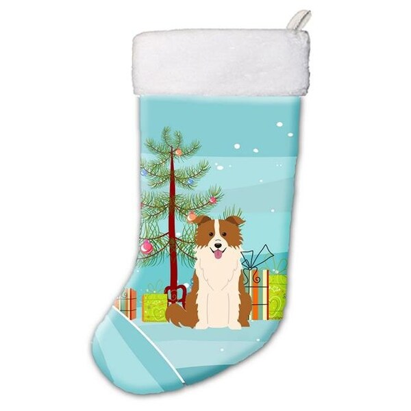 Carolines Treasures Carolines Treasures BB4244CS Merry Christmas Tree Border Collie Red & White Christmas Stocking - BB4244CS
