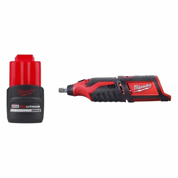 Milwaukee Tool Battery and Rotary Tool, 12V DC, 32000 RPM - 48-11-2425, 2460-20