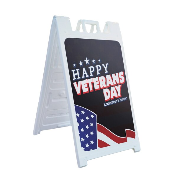 Signmission Happy Veterans Day, A-Frame & 2 Decals Installed, Heavy-Duty Plastic Frame - SBHD-D-2436-30392