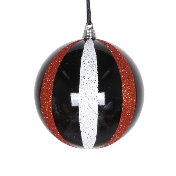 Vickerman 4.7 in. White Orange Round Ornament, Black - 3 per Bag - MT229920