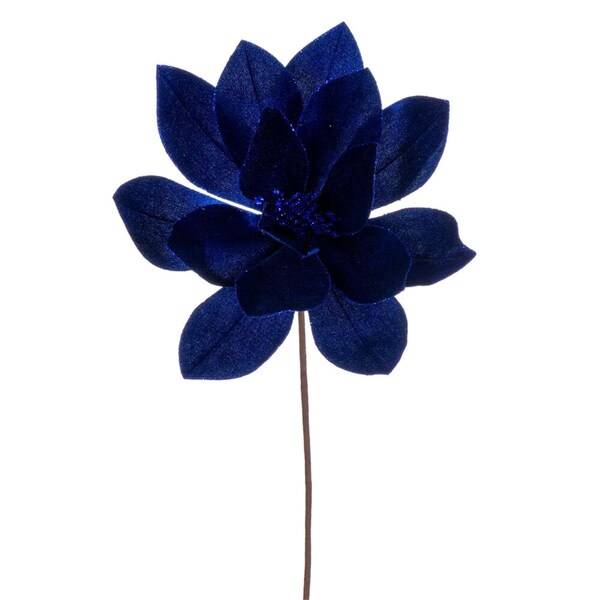 Vickerman 22 in. Velvet Sheen Glitter Trim Poinsettia Spray, Blue - 4 per bag - RG223302
