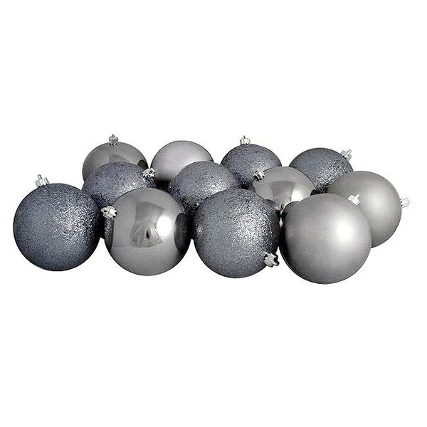 Northlight Seasonal Northlight Seasonal 31754057 Gunmetal Gray Shatterproof 4-Finish Christmas Ball Ornaments - 31754057