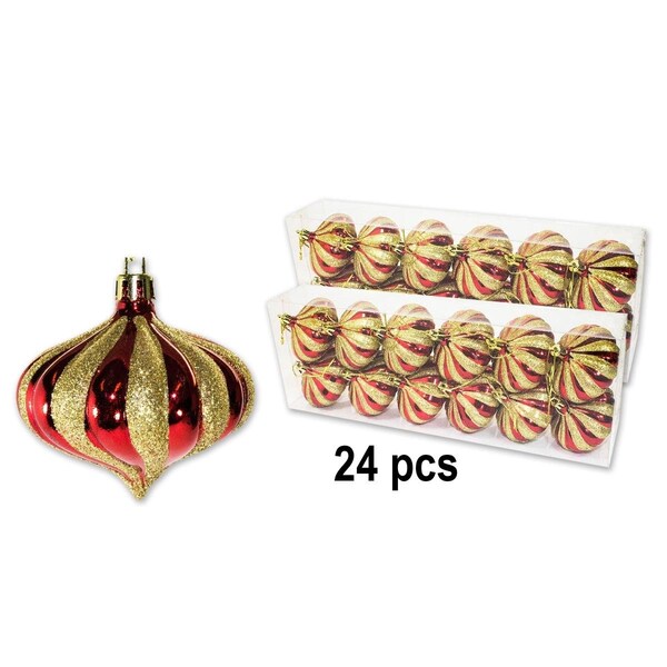 Queens Of Christmas 2.75 in. Onion Ornament Red & Gold, 24PK - ORN-ONION-G-24PK-RE