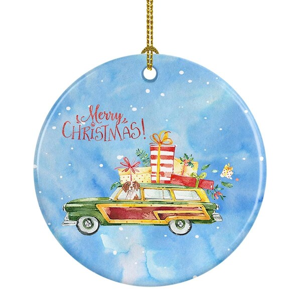 Carolines Treasures 2.8 x 2.8 in. Unisex Merry Christmas Brittany Spaniel Ceramic Ornament - CK2436CO1