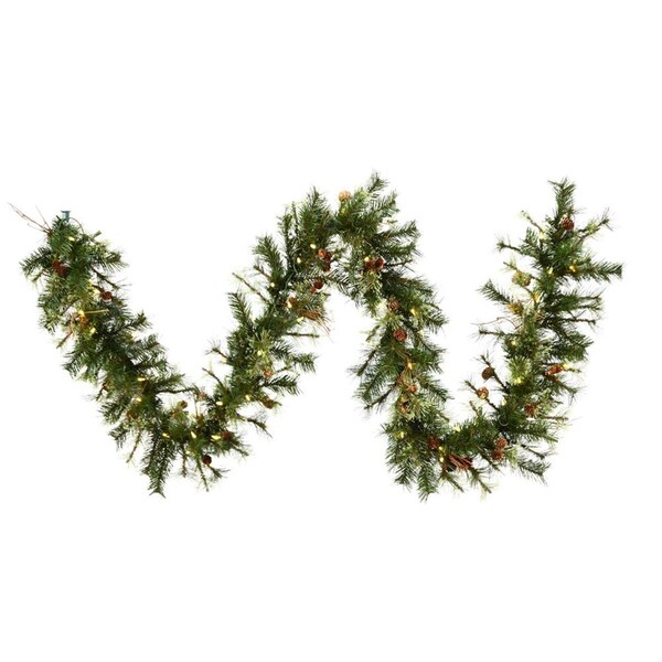 Vickerman 9 ft. x 12 in. Mixed Country Pine Artificial Green Christmas Garland w/100 Warm Wht LED Light, 12PK - A801713LED