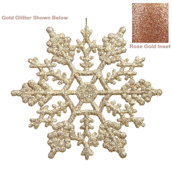 Vickerman PVC Rose Gold Glitter Snowflake Ornament - 6.25 in., 12PK - M101558