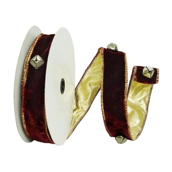 Vickerman 1.5 in. x 10 Yard Wine Jingle Bells Wired Edge Christmas Ribbon - Q221518