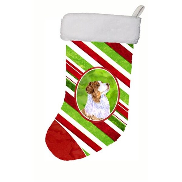 Carolines Treasures Carolines Treasures LH9228-CS 11 x 18 in. Australian Shepherd Candy Cane Holiday Christmas Christmas Stocking - LH9228-CS