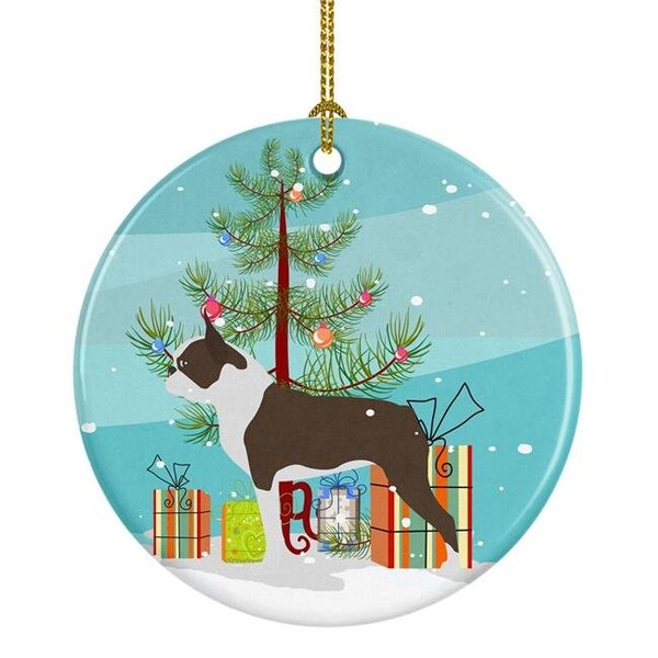 Carolines Treasures Carolines Treasures BB2962CO1 Boston Terrier Merry Christmas Tree Ceramic Ornament - BB2962CO1